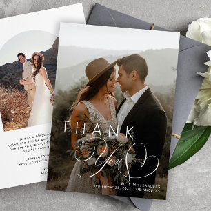 Elegant script newlyweds wedding photo thank you  invitation