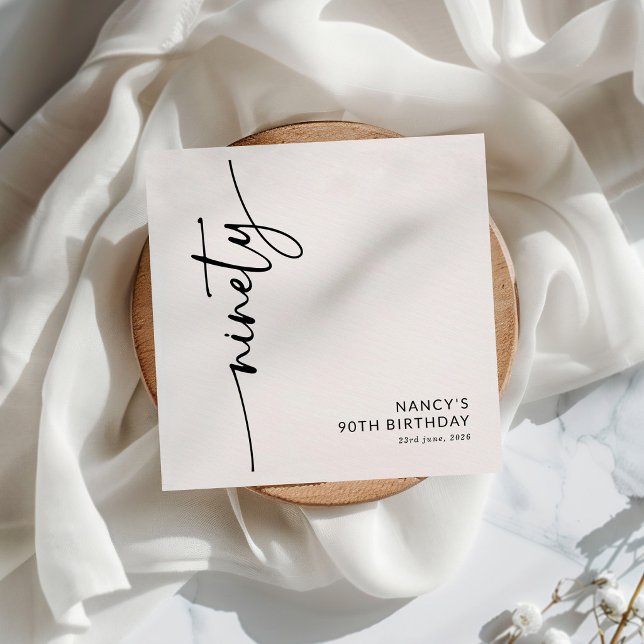 Elegant Script Ninety 90th Birthday Napkin (Creator Uploaded)
