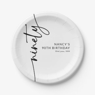 Elegant Script Ninety 90th Birthday Paper Plate