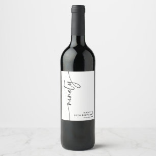 Elegant Script Ninety 90th Birthday Wine Label