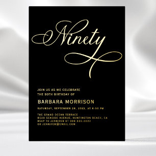 Elegant Script Ninety Black Gold 90th Birthday