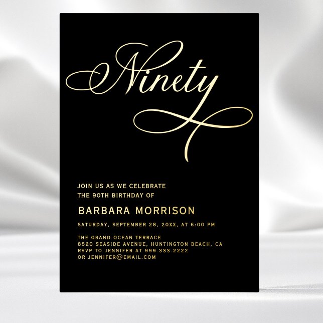 Elegant Script Ninety Black Gold 90th Birthday (Creator Uploaded)