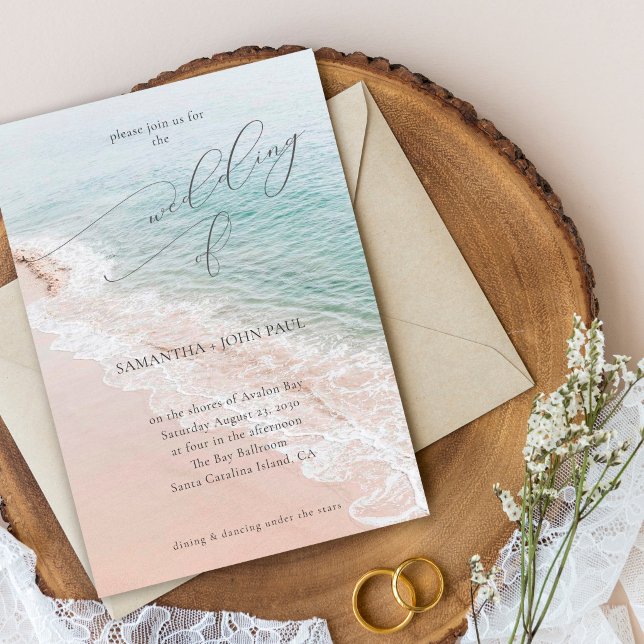 Elegant Script Ocean Beach Destination Wedding Invitation (Creator Uploaded)