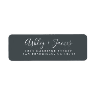 Elegant Script Off-Black Wedding Return Address Label