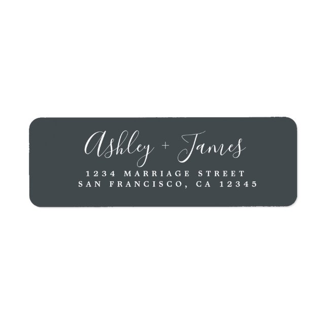 Elegant Script Off-Black Wedding Return Address Label (Front)