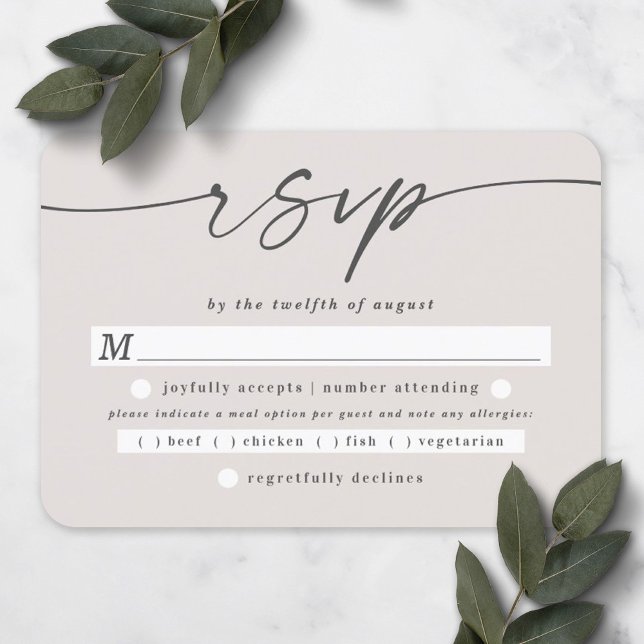 Elegant Script Off-White Ivory Wedding Meal Choice RSVP Card (Creator Uploaded)
