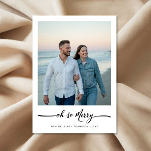 Elegant Script Oh So Merry Christmas Beach Photo Holiday Card