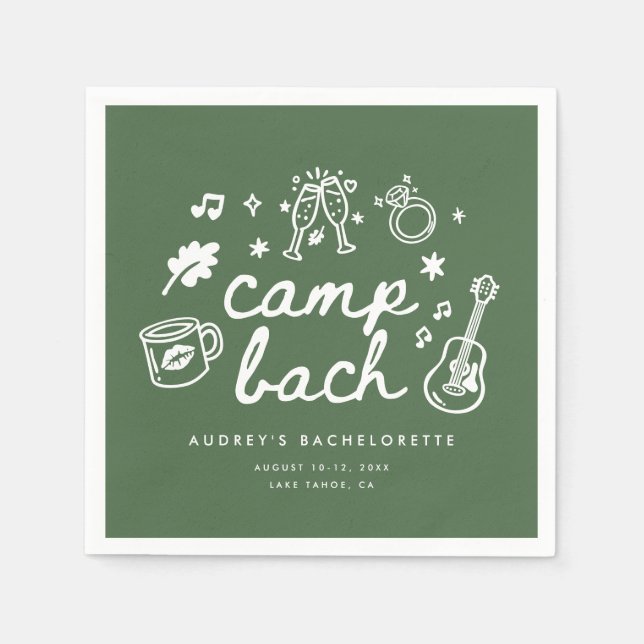 Elegant Script Olive Green Camp Bachelorette Party Napkin (Front)