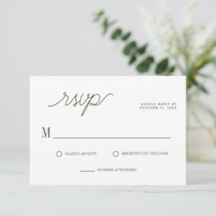 Elegant Script Olive Green Minimal Wedding RSVP Card
