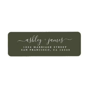 Elegant Script Olive Green Wedding Return Address Return Address Label