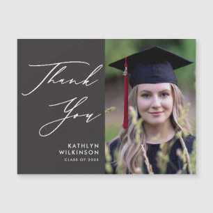 Elegant Script on Grey Simple Graduation Thank You