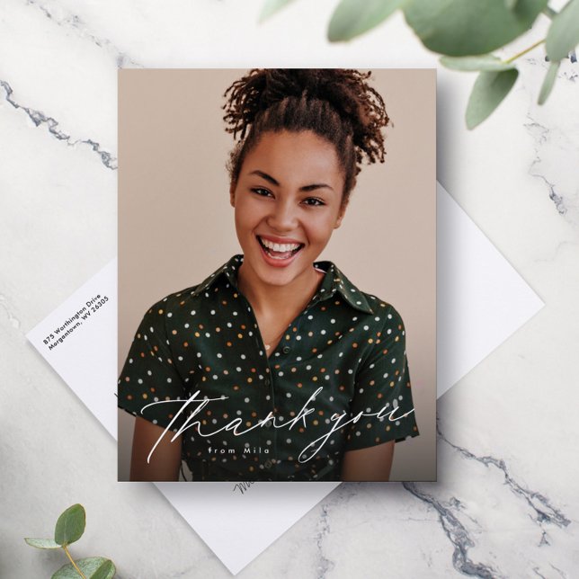 Elegant script one photo graduation thank you postcard (Creator Uploaded)