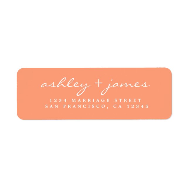 Elegant Script Orange Wedding Return Address Label (Front)