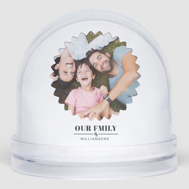 elegant script ''our family'' custom 2photo snowglobe (Front)