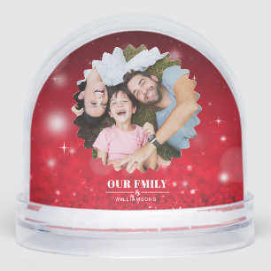 elegant script ''our family'' custom 2photo snowglobe