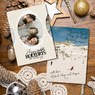 Elegant Script Oval Photo Flat Holiday Card