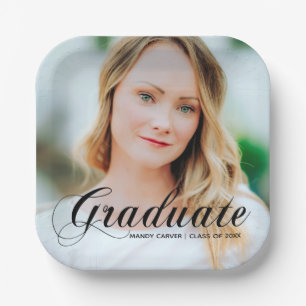 Elegant Script Overlay 2024 Graduate Photo Party Paper Plate