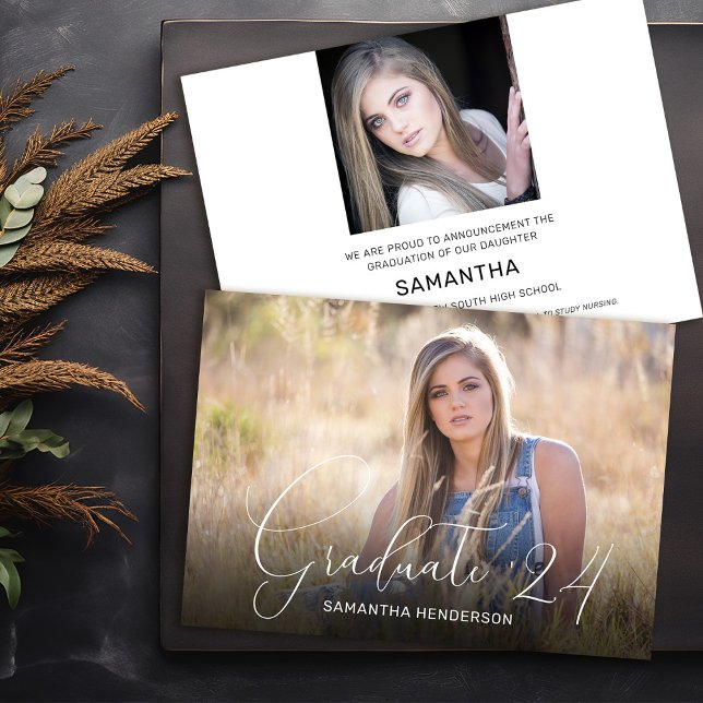 Elegant Script Overlay 2 Photo Graduation Announcement (Creator Uploaded)