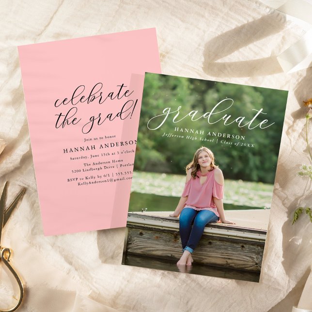 Elegant Script Overlay Photo Graduation Party Invitation (Creator Uploaded)