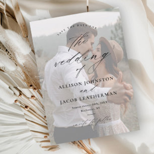 Elegant Script Overlay Photo Wedding Save The Date Magnetic Invitation