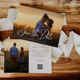 Elegant Script Overlay   Two Photo and QR Code Save The Date