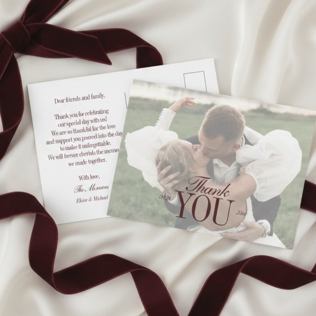 Elegant Script Overlay Wedding Photo Thank You Postcard (Elegant Script Overlay Wedding Photo Thank You Postcard)