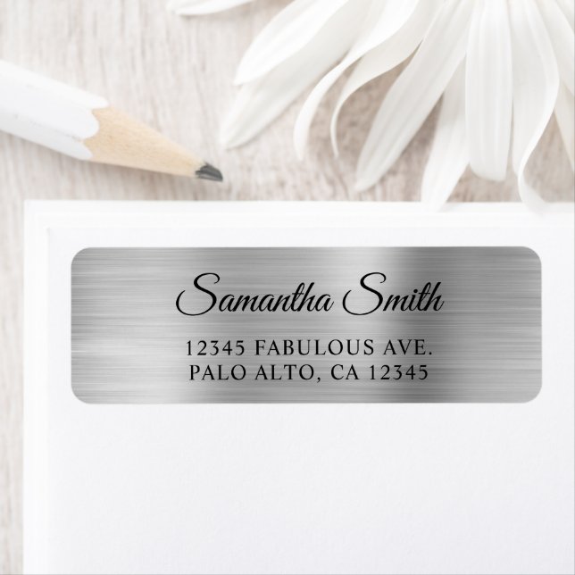 Elegant Script Pale Metallic Silver Return Address Label (Insitu)
