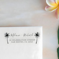 Elegant Script & Palm Trees Wedding Return Address