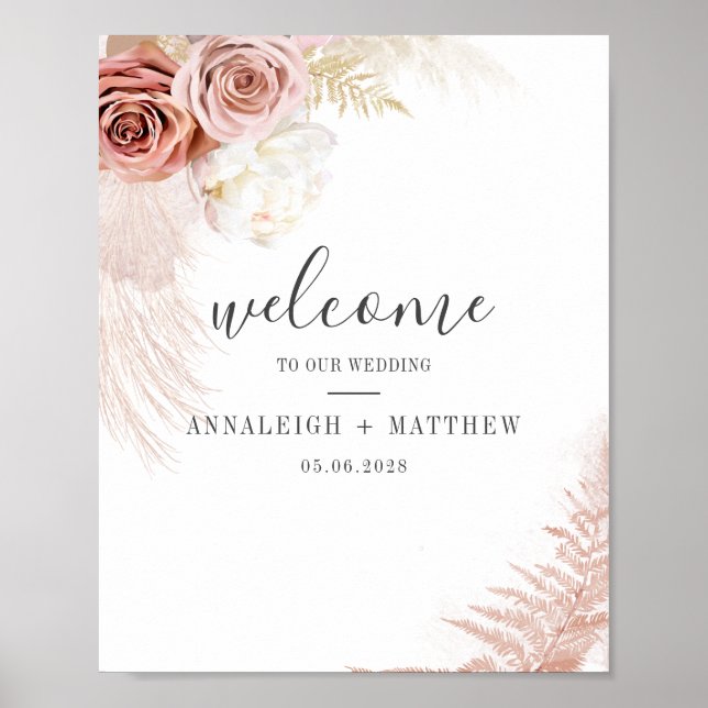 Elegant Script Pampas Grass Terracotta Wedding Poster (Front)