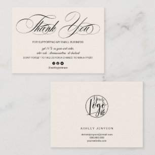 Elegant script pastel beige logo order thank you business card