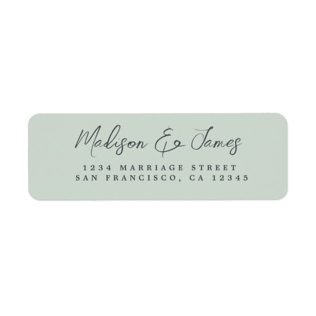 Elegant Script Pastel Green Wedding Return Address Label (Front)
