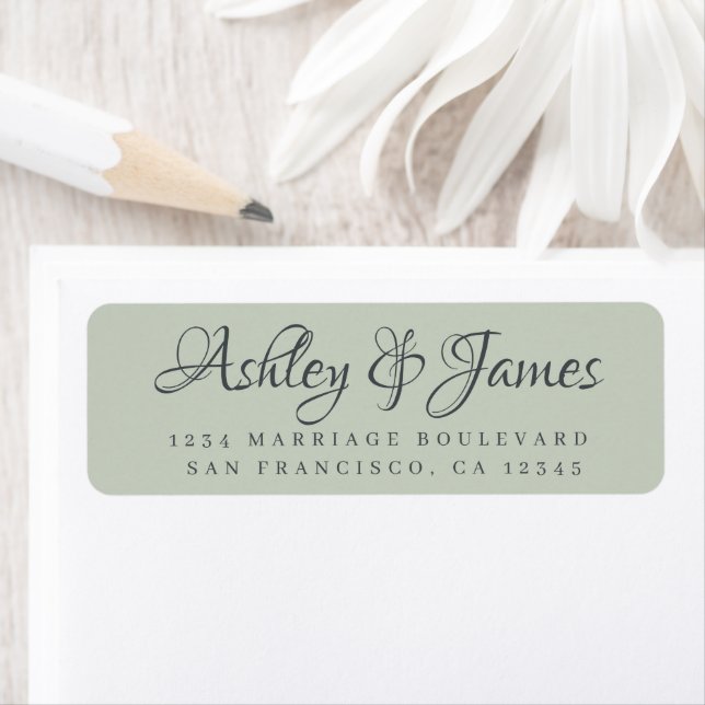 Elegant Script Pastel Green Wedding Return Address Label (Insitu)