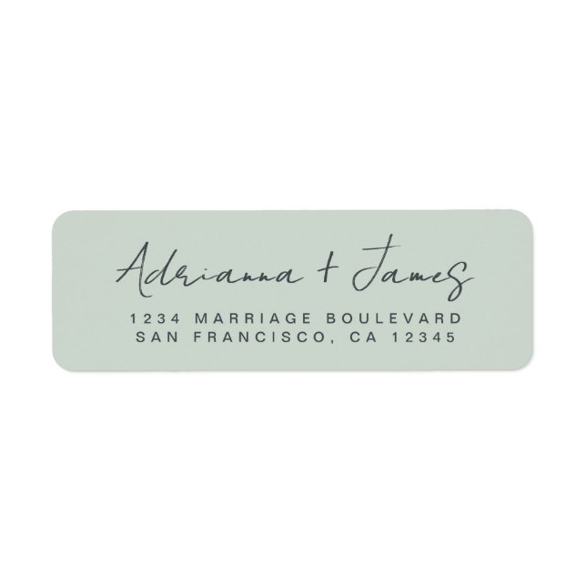 Elegant Script Pastel Green Wedding Return Address Label (Front)