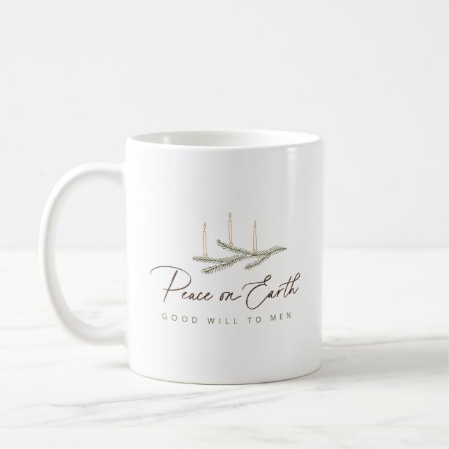 Elegant Script Peace on Earth Christmas Coffee Mug (Left)