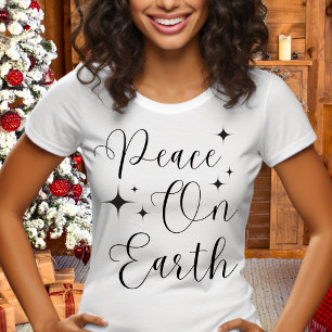 Elegant Script Peace On Earth Merry Christmas T-Shirt