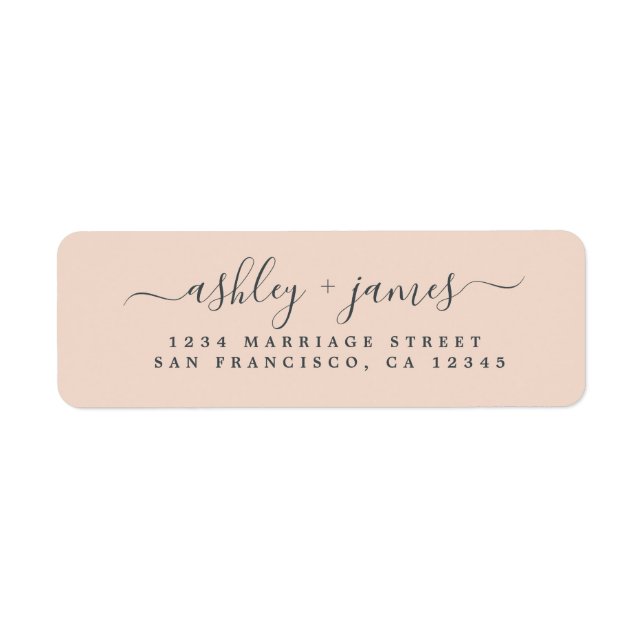 Elegant Script Peach Dust Wedding Return Address Label (Front)