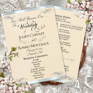 Elegant Script - Peach Pearl/Silver Wedding Program