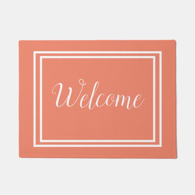 Elegant Script Peach Welcome Doormat (Front)