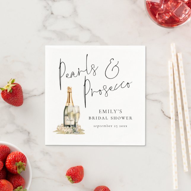 Elegant Script Pearls and Prosecco Bridal Shower Napkin (Insitu)