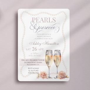 Elegant script Pearls & prosecco Bridal shower  Invitation