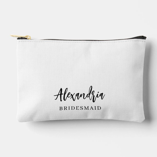 Elegant Script Personalised Bridesmaid Name Makeup Accessory Pouch (Front)