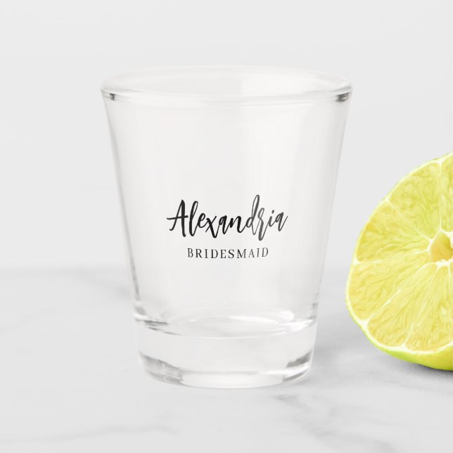 Elegant Script Personalised Bridesmaid Name Shot Glass (Front)