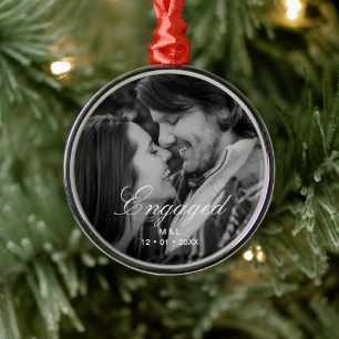 Elegant Script Personalised Couple Photo Metal Ornament