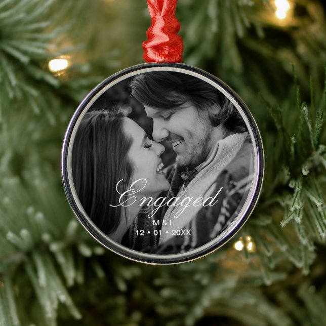 Elegant Script Personalised Couple Photo Metal Ornament (Tree)