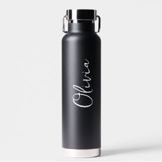 Elegant Script Personalised Name Minimalist Black  Water Bottle