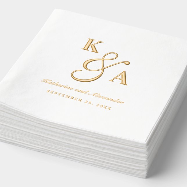 Elegant Script Personalised Wedding Monogram Real Foil Napkins (Detail)