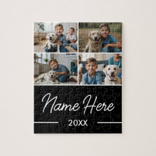 Elegant Script Pet Photo Collage Jigsaw Puzzle