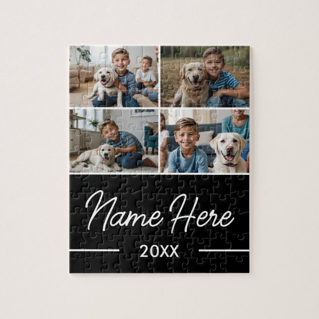 Elegant Script Pet Photo Collage Jigsaw Puzzle (Vertical)