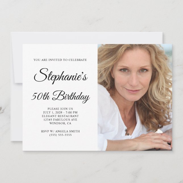 Elegant Script Photo 50th Birthday Invitation (Front)