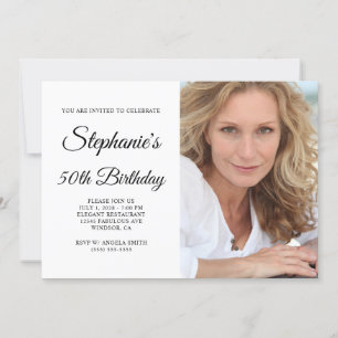Elegant Script Photo 50th Birthday Invitation